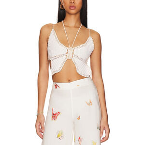 My Beachy Side 'Crochet' White Butterfly Open Back Top Size M